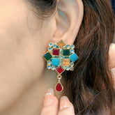 Nooraniya Drop Earrings – Multicolor Stone & Pearl Accents